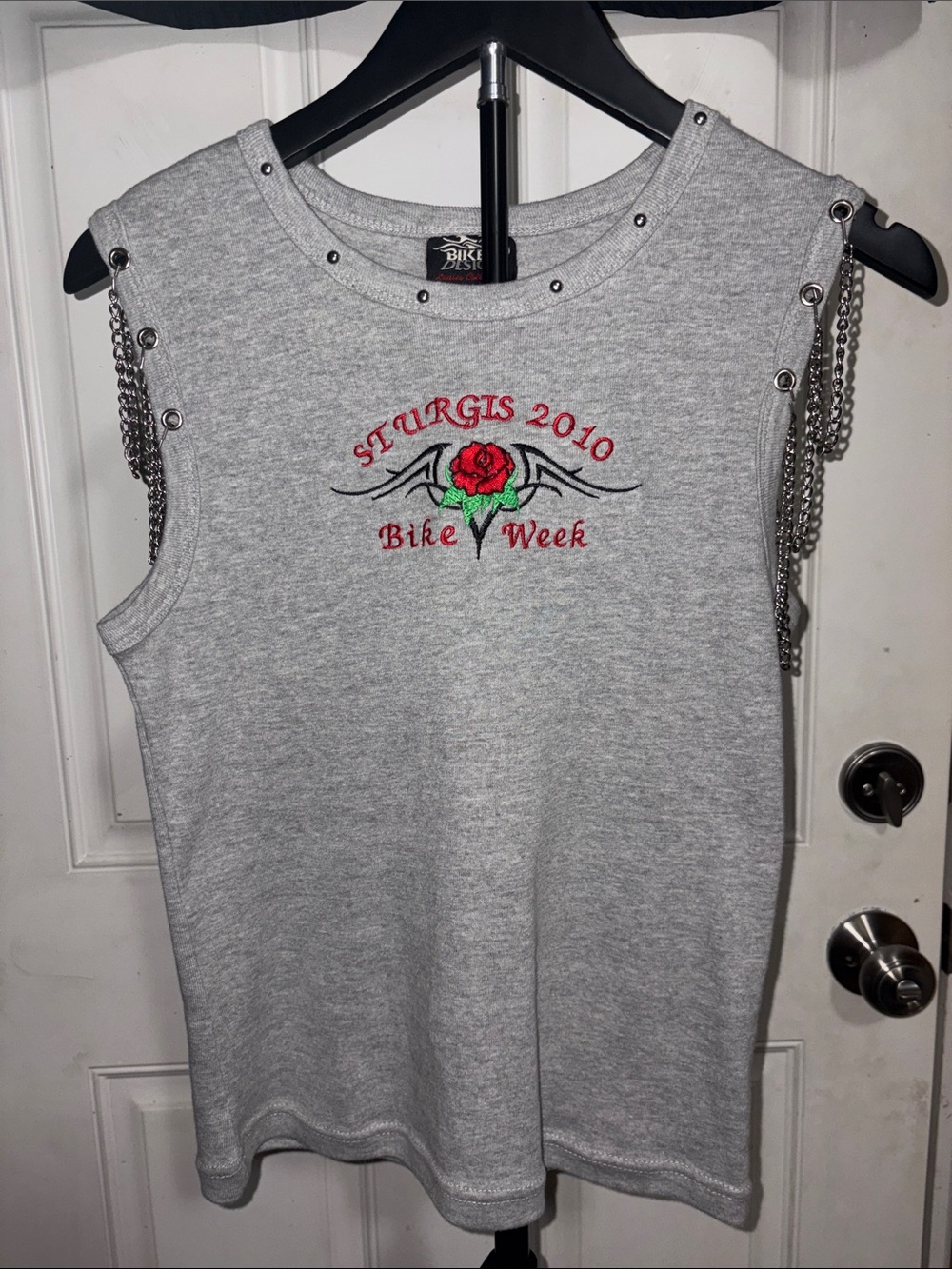 Biker Design 2010 Grey Tank Top with Chains